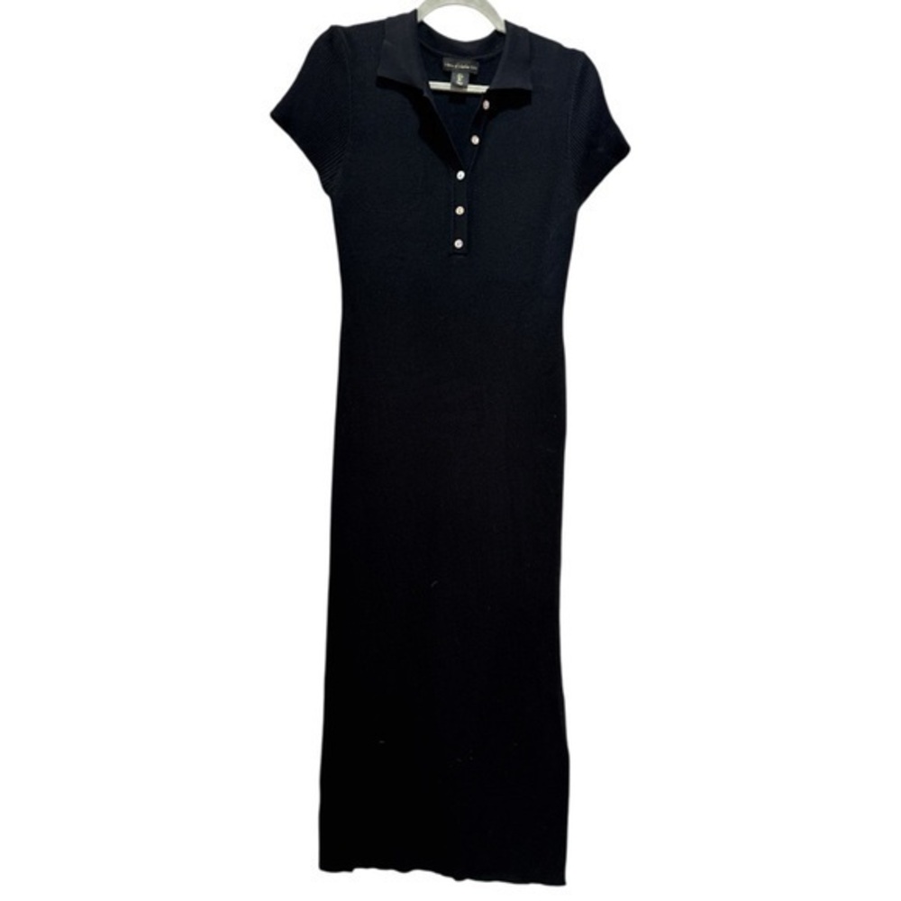 House of Harlow 1960 Inaya Rib Knit Short Sleeve Bodycon Midi Dress Black Large